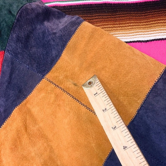 Vintage Patchwork Leather Bomber Jacket Men's M Colorful 80s 90s Lined Korea - Picture 4 of 12